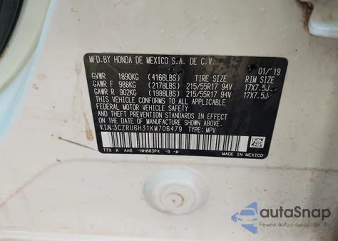 2019 Honda Hr-V Lx z USA, uszkodzony, nr VIN 3CZRU6H31KM706479